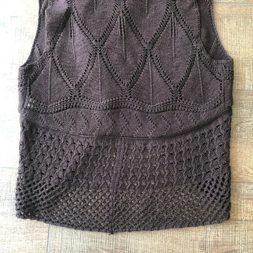 Multiples Open Knit Brown Open Front Vest Large - image 7